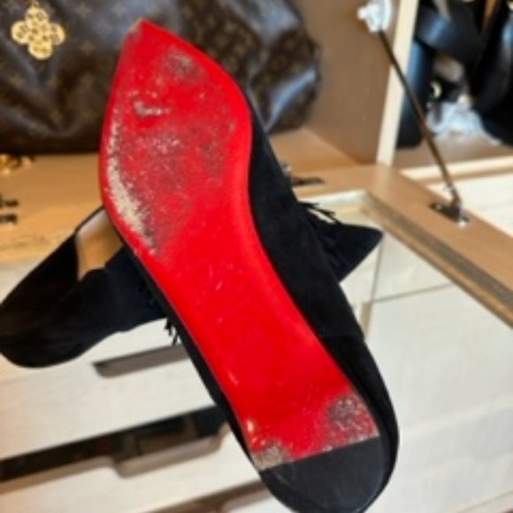 CHRISTIAN LOUBOUTIN SIZE 38.5 SPIKE ACCENTS SUEDE BLACK FLATS - Picture 5 of 5
